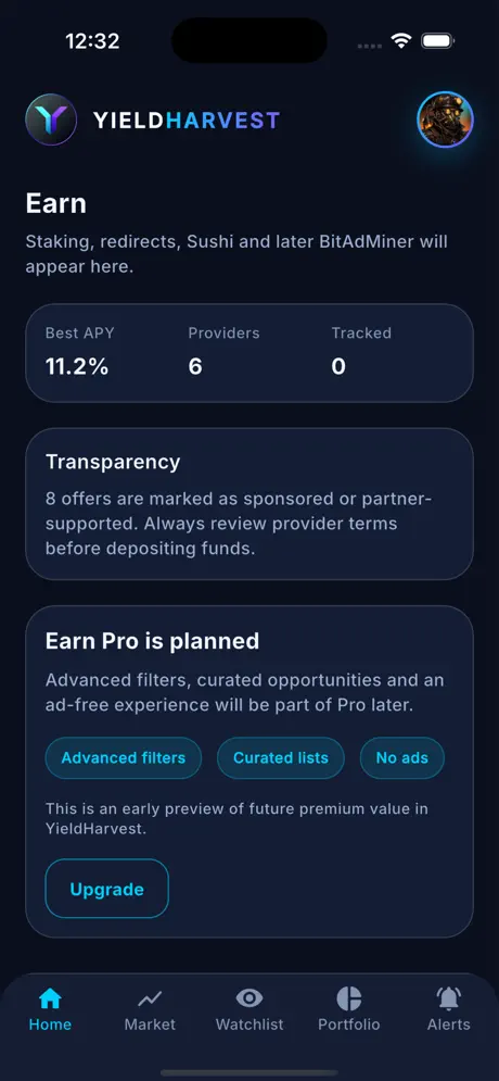 YieldHarvest earn and staking comparison